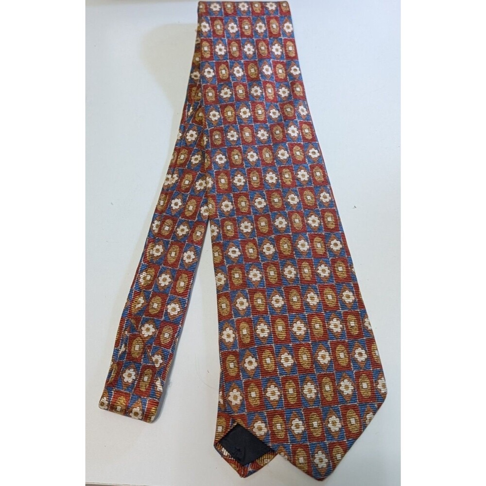 Brooks Brothers Designer Blue Red Floral Geometric Pattern Silk Neck Tie (146)